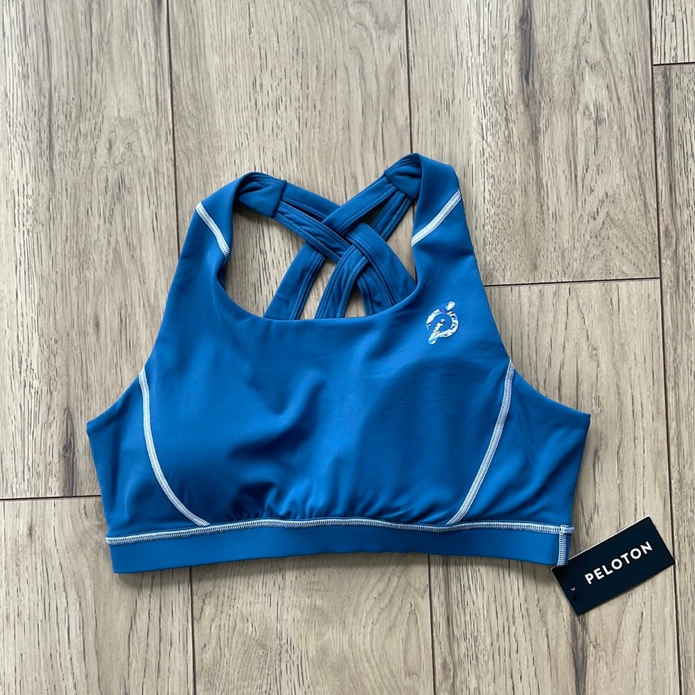 NWT Peloton Blue with Purple and Yellow P Logo Sports Bra